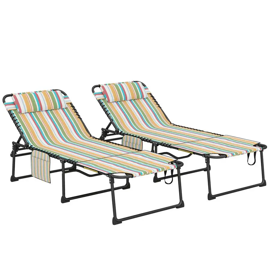 2 Piece Folding Chaise Lounge with 5Level Reclining Back, Tanning Chair with Face Hole, Outdoor Lounge Chair with Side Pocket am