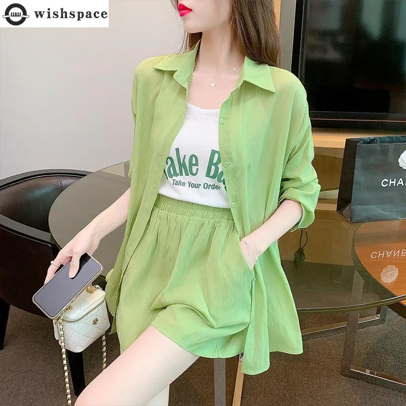 

Summer Korean Version New Loose and Versatile Minimalist Style Long Sleeved Fashionable Shirt Casual Pants Two-piece Set