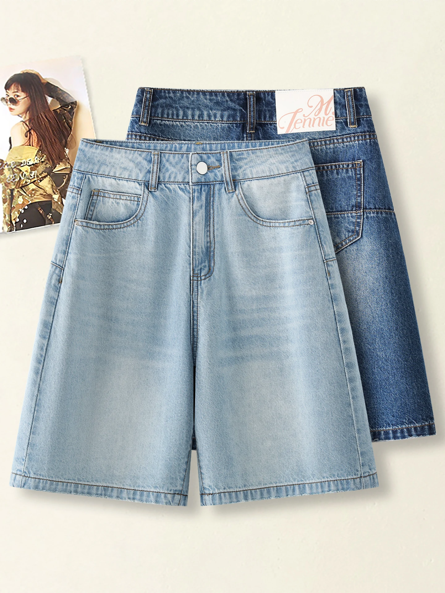

High Waist Straight Leg Thin Denim Jeans Women Summer Casual Wide Leg Short Pants A-Line Skinnifying Outerwear Shorts