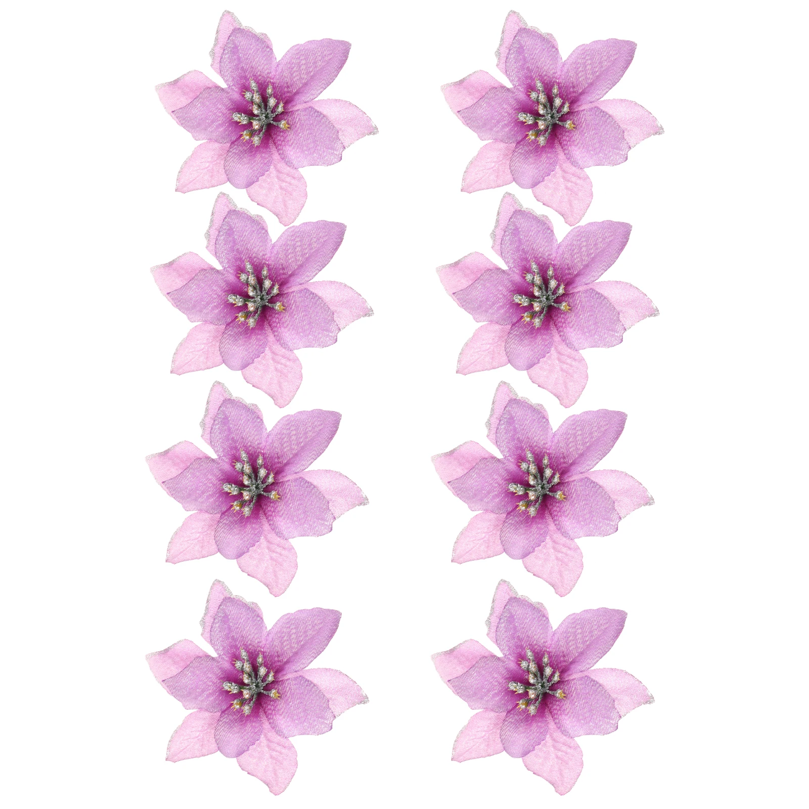 

8pcs 13Cm Christmas Flower Decorations Glitter Artificial Wedding Flowers Xmas Tree Wreath Ornament Purple Office Hotel Mansion