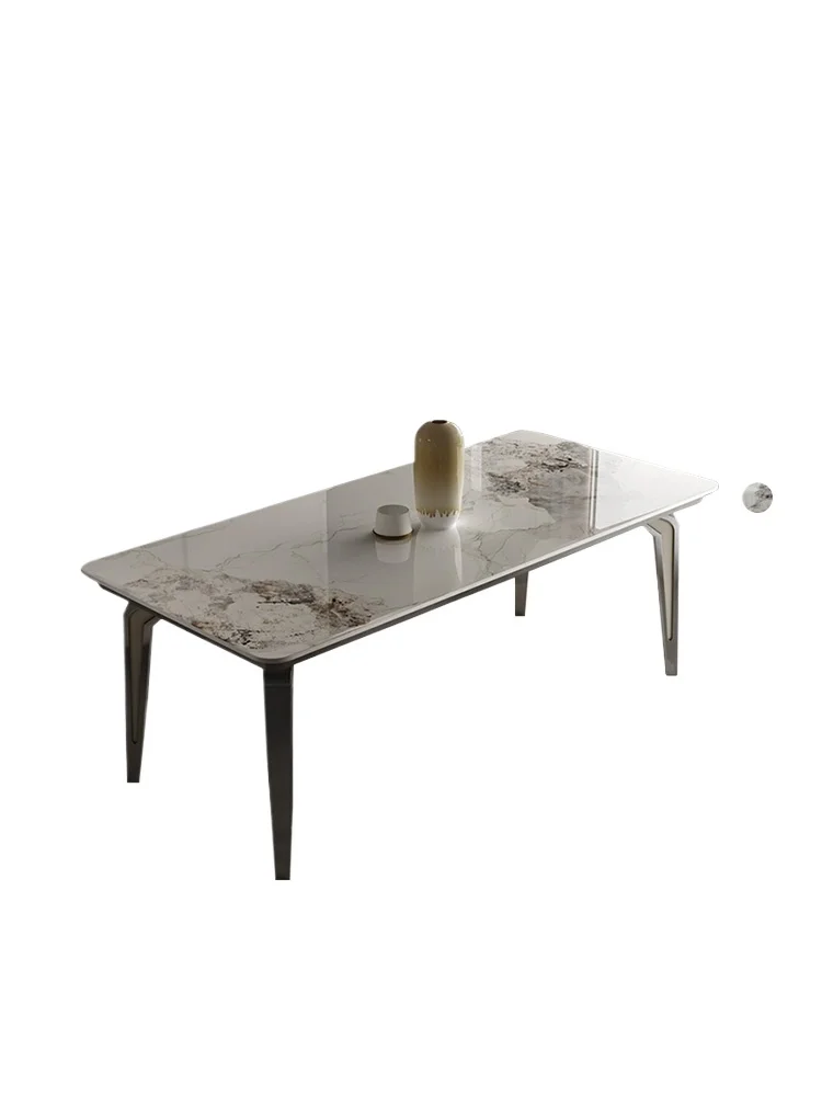 

White slate dining table and chairs light luxury modern simple high-end Italian small apartment household microcrystalline