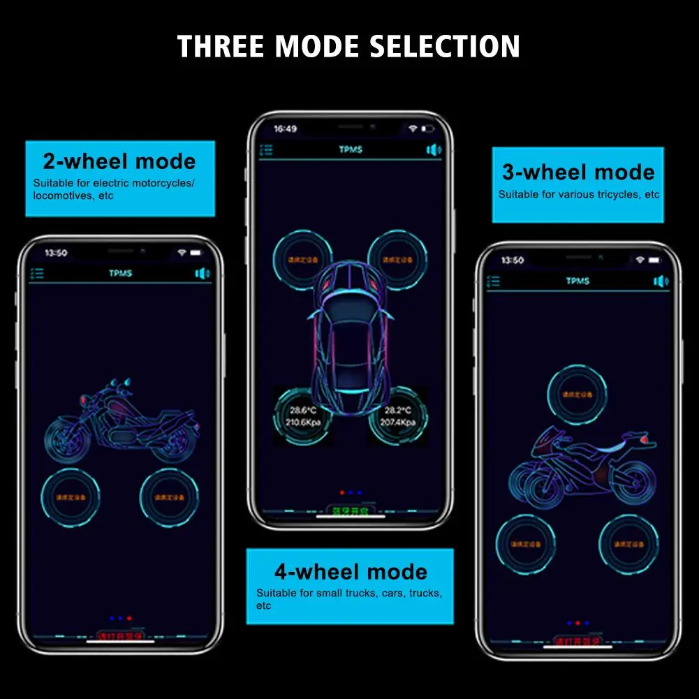 Tire Pressure Monitoring TPMS System Bluetooth External Sensors Real-time Pressure and Temperature Sensor for Android/iOS