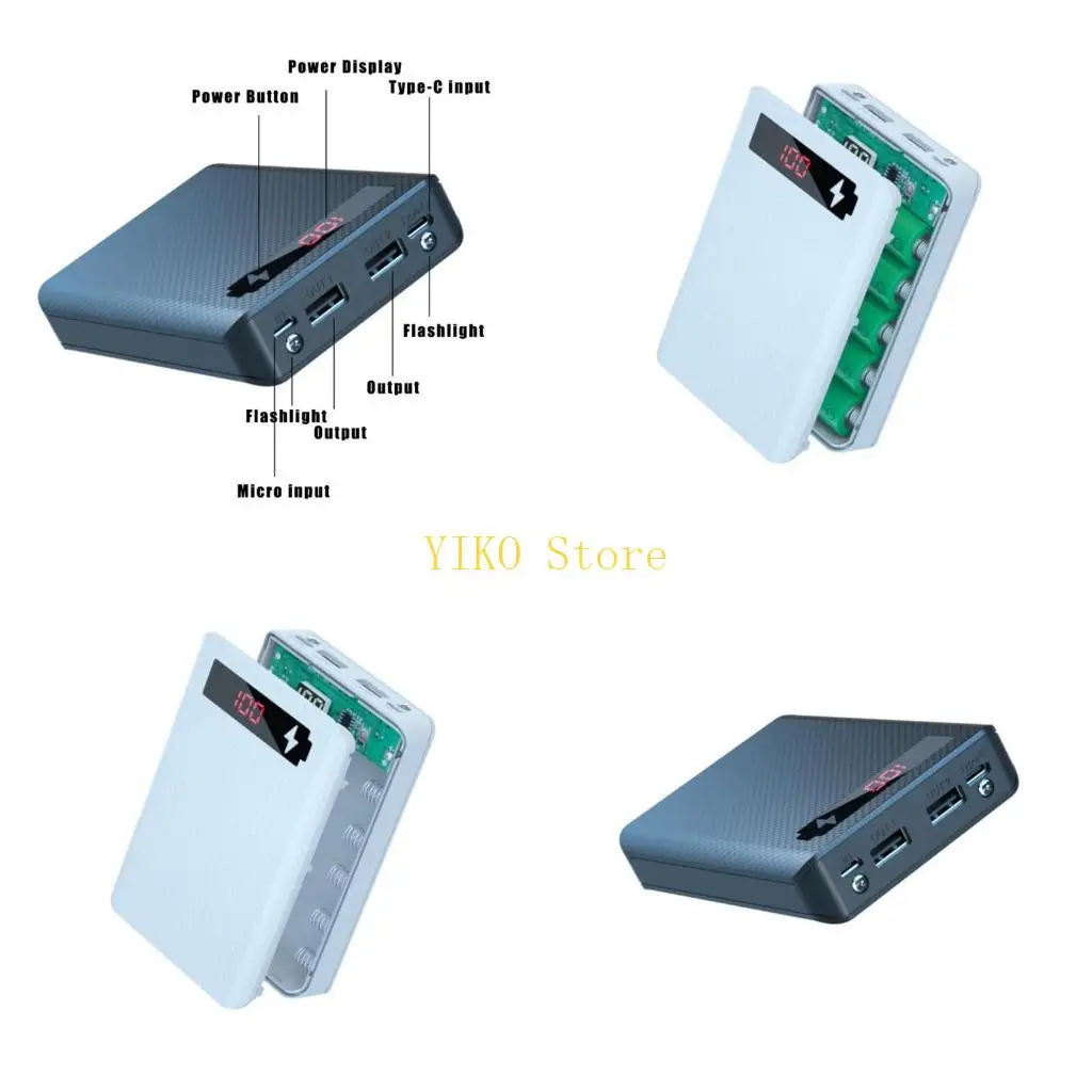 K32C Multifunctional for Shell Box with 2 USB Output Ports 5 Slot Batteries Container DIY for Case