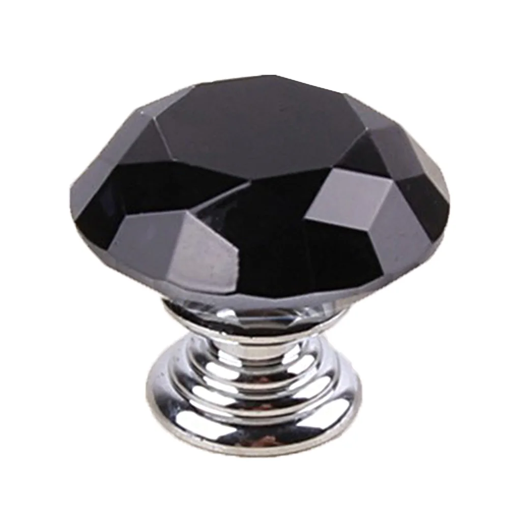 30mm Black Polished Crystal Rhinestone Door Knob Kitchen Cupboard Wardrobe Drawer Pull Handle