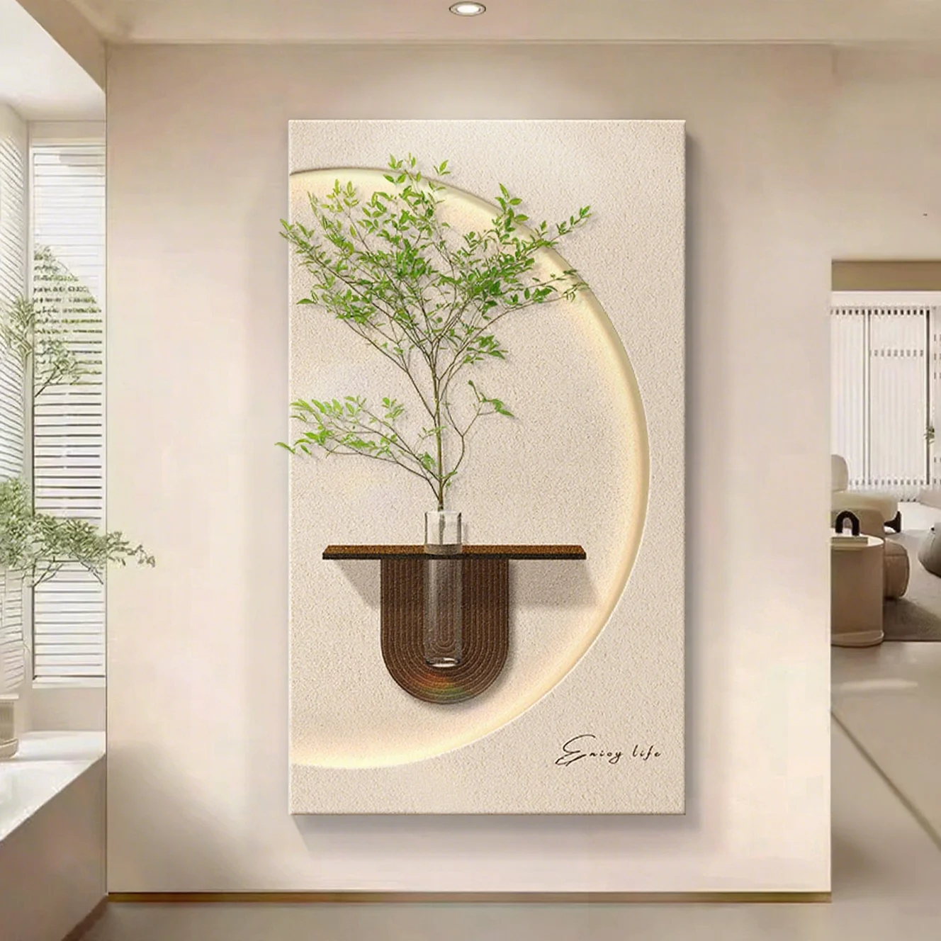 Cream StyleCultivation Green Plants Entrance Decoration Painting Texture Sandstone Corridor Hanging Painting Home Mural Light