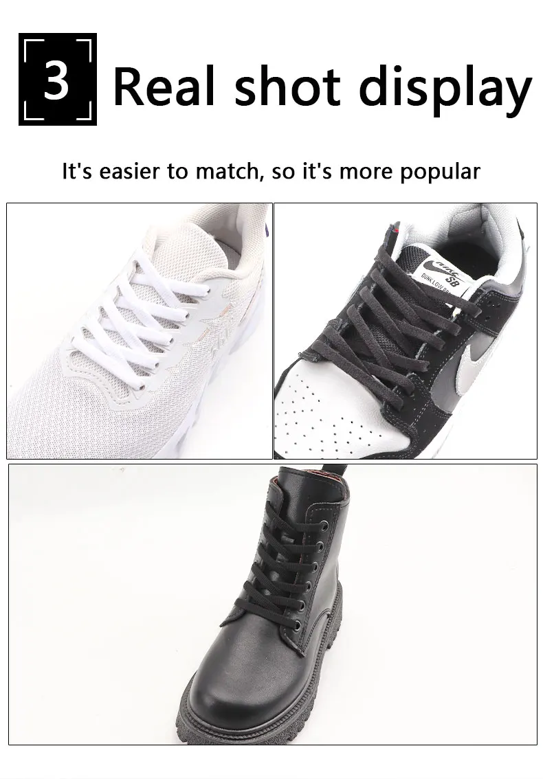 Flache Schnürsenkel für Sneaker, Basketballschuhe, Schnürsenkel für Schuhe, weiß, schwarz, 6 mm Breite, 90/120/140/160 cm, Schuhzubehör. – Detail 7