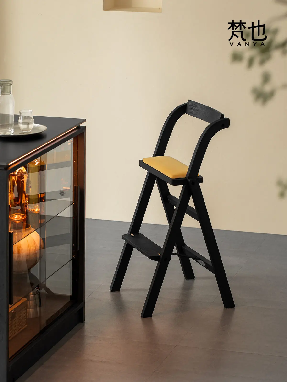 Folding bar table ladder chair simple folding chair restaurant antique living room solid wood bar stool