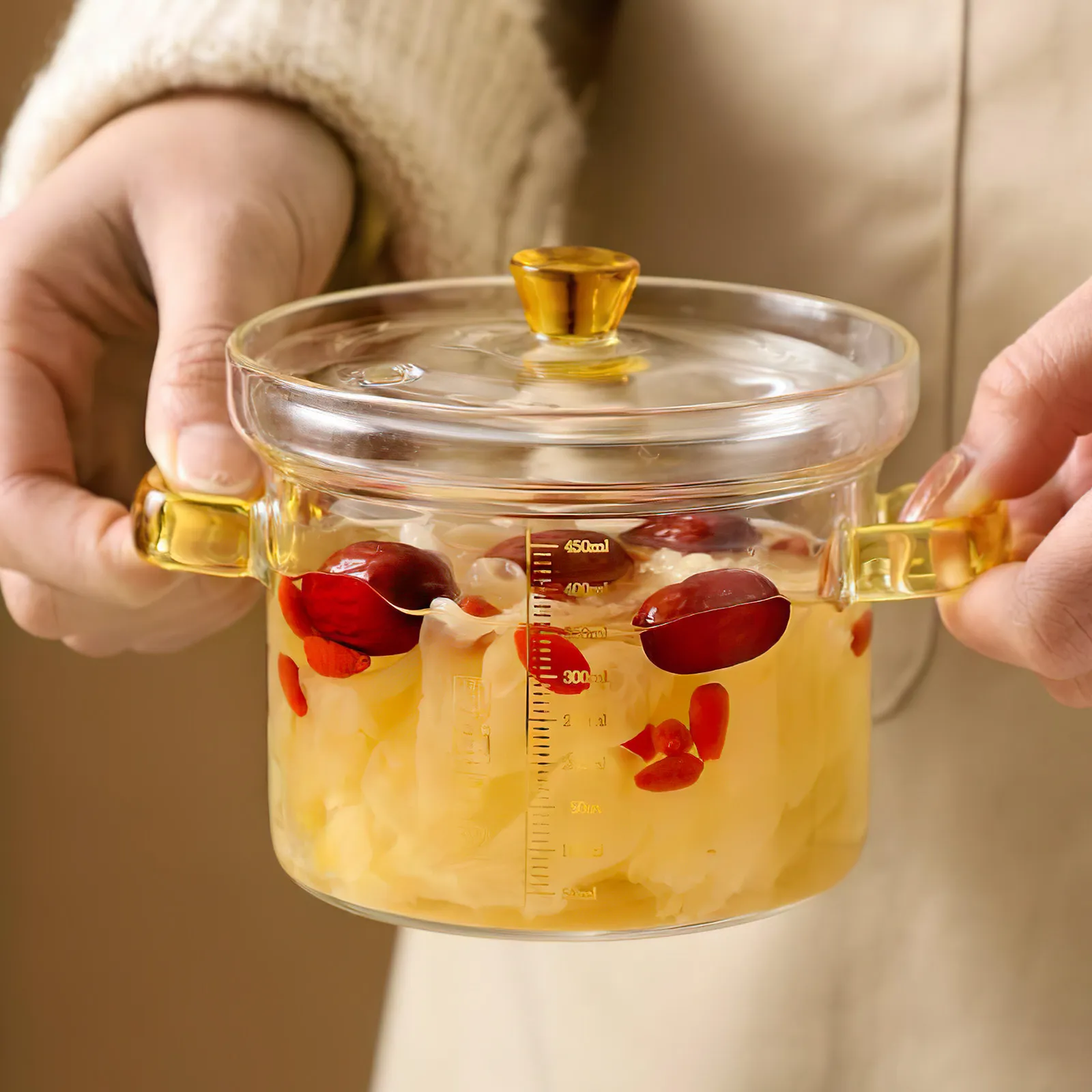 

450Ml Glass Steam Bowl with Cover for Steamed Egg Soup and Noodles Easy Clean Light Weight Serving Bowl Glass Steam Pot