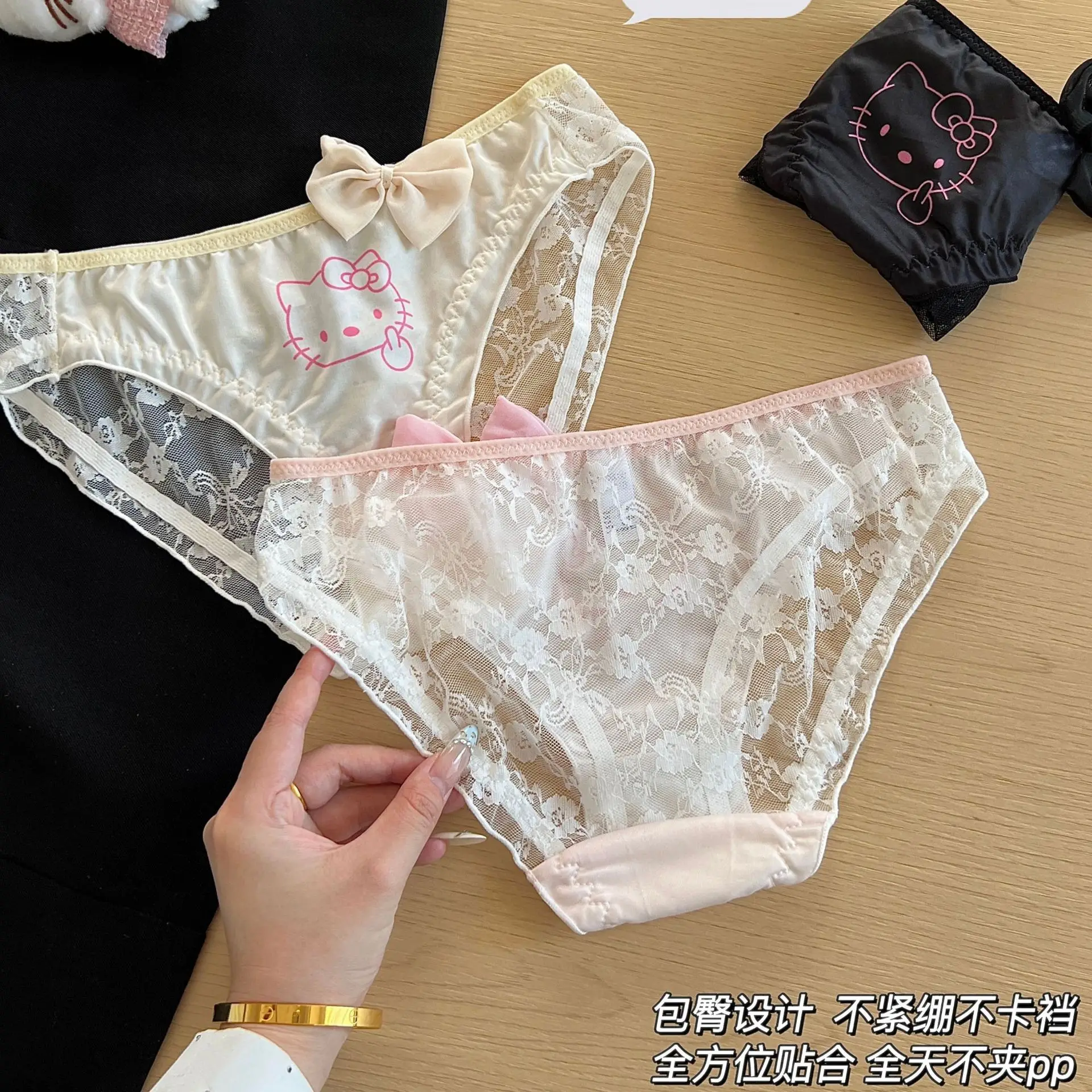 

New Hello Kitty Women Panties Sexy Kawaii Pure Cotton Underwear Sanrio Low Lace Briefs Cartoon Anime Women's Triangle Girls Gift
