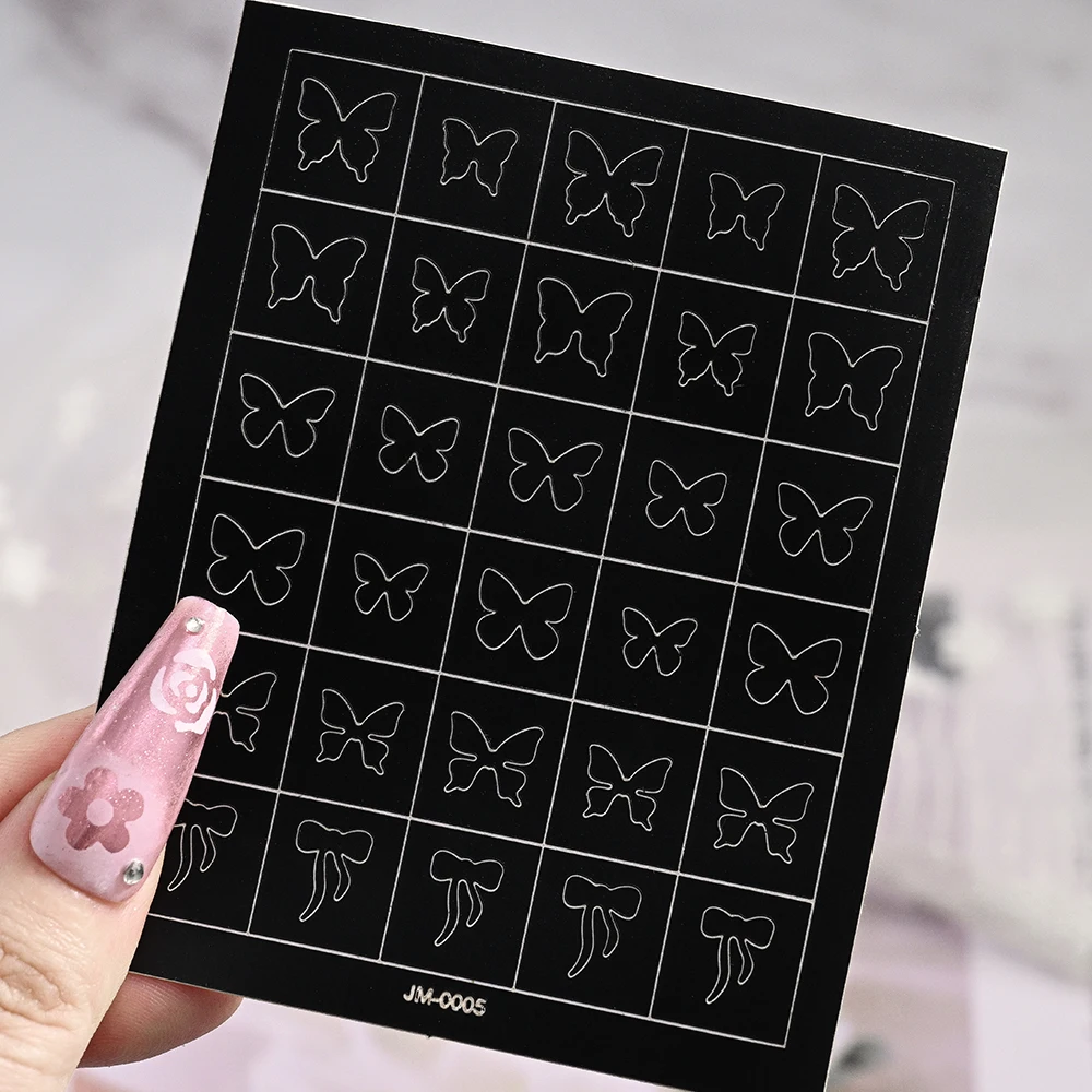 1 個 3D 中空蝶ちょう結びネイルアートステッカースター/花柄自己粘着ネイルデカールフレンチスプレーテンプレートアクセサリー