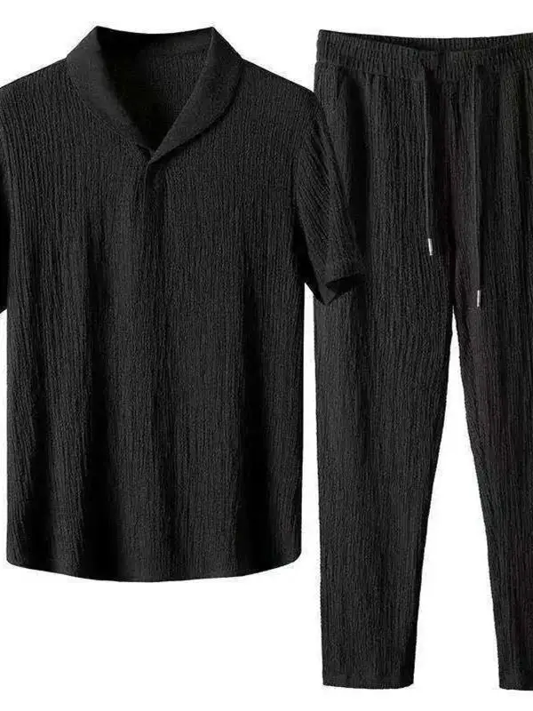 Setelan Kaos dan Celana Panjang Pria Katun Linen Baru 2025, Model Longgar, Santai, Olahraga, Ukuran Besar, Merek Trendi, Musim Panas