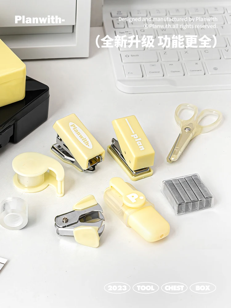 1Set Mini Puncher Stapler Staple Hole Tape Machine Set Ins Multifunction Scrapbook Tool Box Back To School Student Supplies