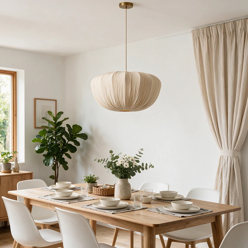 Japan Style Fabric Pendant Light Ellipse Chandelier Height Adjustable Pendant Light Living Dining Room Bedroom Indoor Home Decor