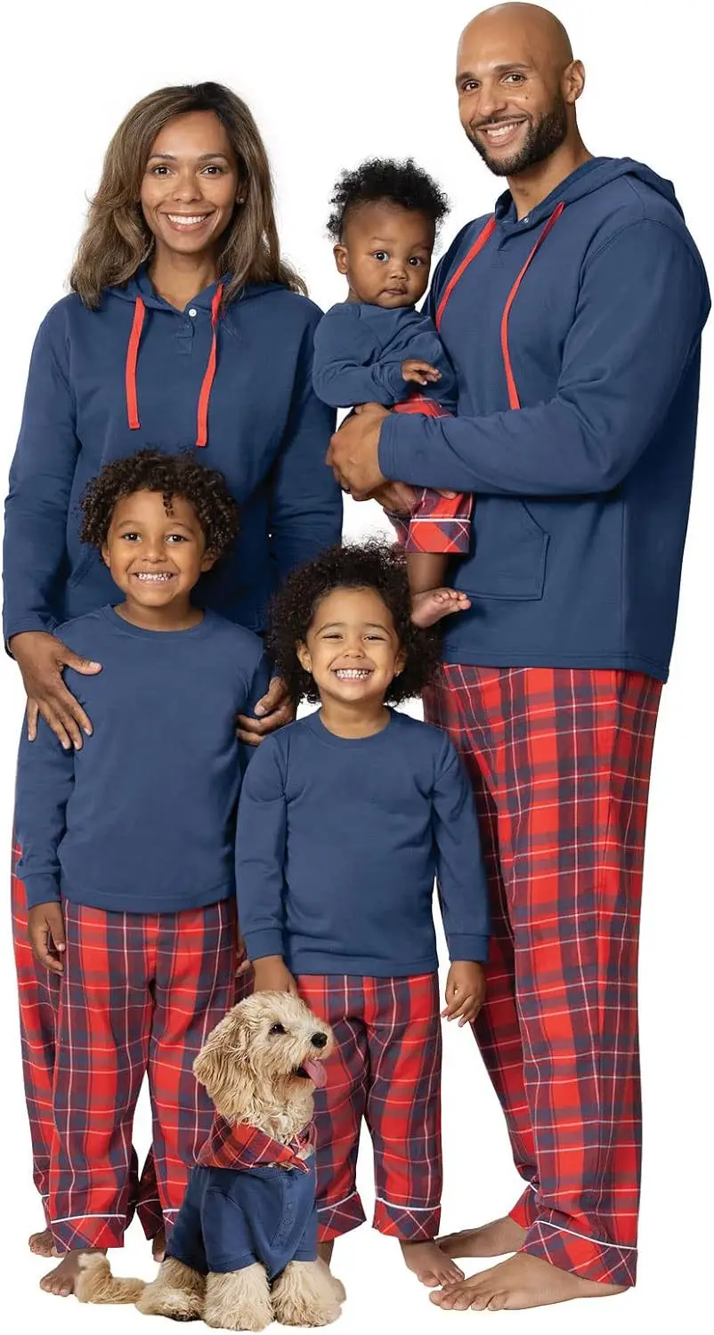 2026 New Christmas Family Pajamas Set Patchwork Adults Kids Matching Outfit Hooded Top+bottom 2 Pieces Suit Loungewear Xmas Look