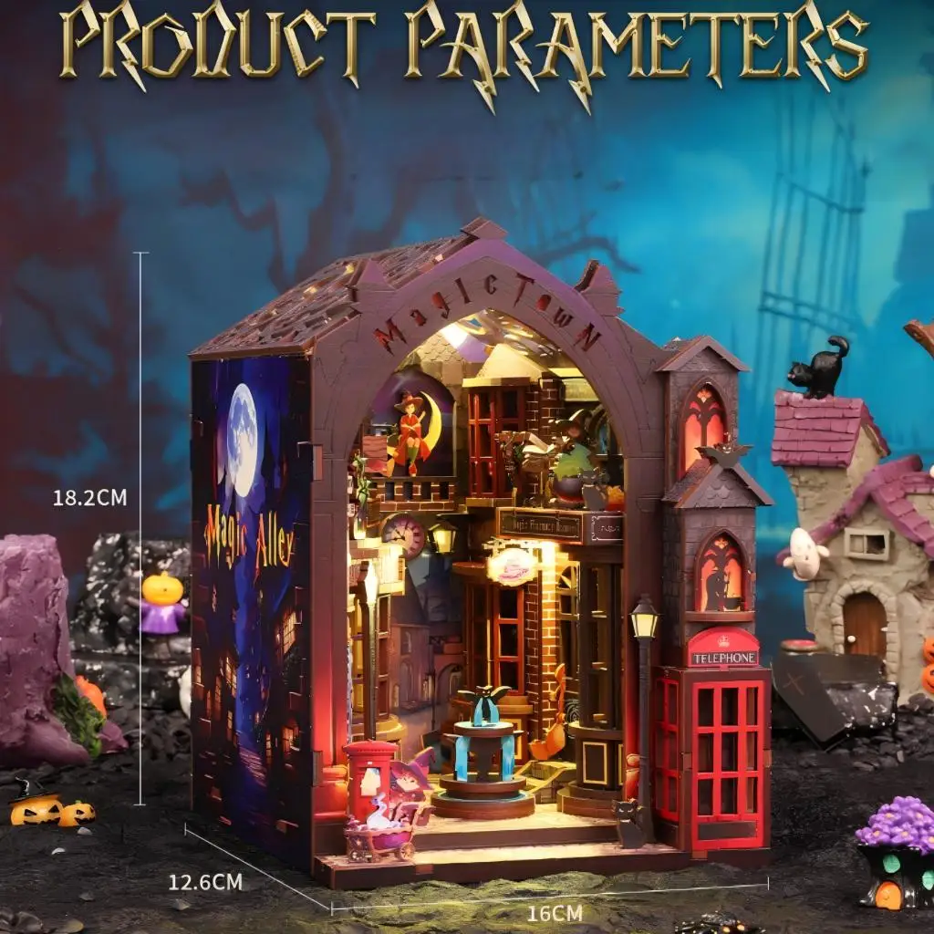 OUZEY Diorama de alho mágico imersivo, kit de nook de livro de contar histórias, modelo de casa em miniatura com iluminação LED, presente de decoração de mesa para adultos