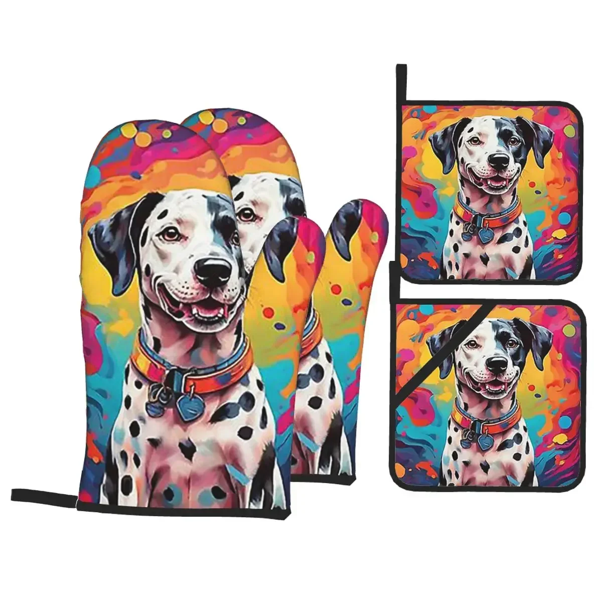 

Dalmatian Dog Oven Mitts and Pot Holder Sets of 4 for Baking Kitchen Cooking Grilling Resistant Gloves