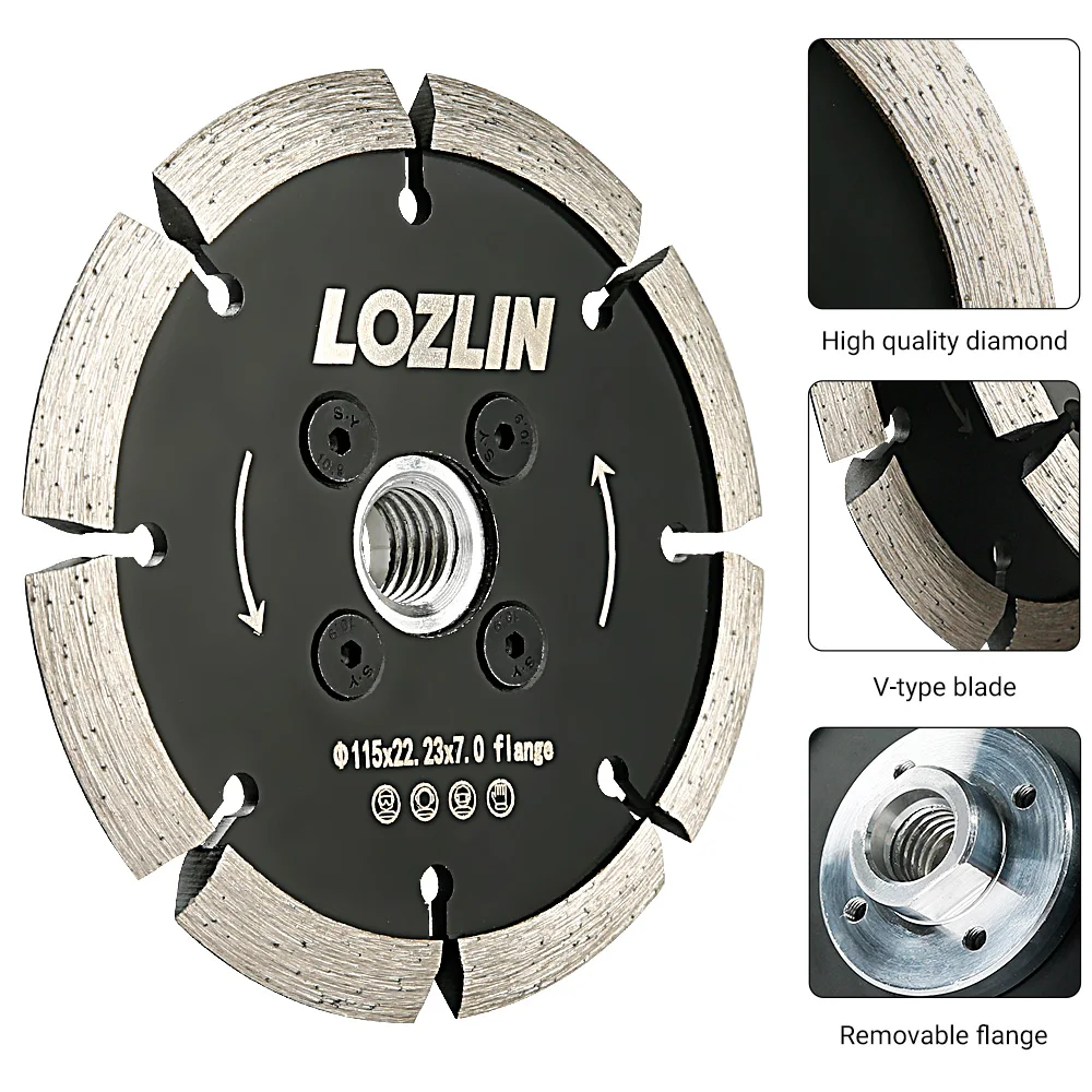 LOZLIN Tuck Point Diamond Saw Blade 7mm Thickness Segment Diamond Cutting Disc 115mm Grinding Disc for Concrete Stone Cutter