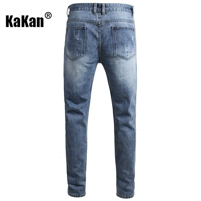 Kakan - Straight Tube Beggar Hole Nostalgic Street Personality Men's Jeans, European and American Trend Stretch Jeans Men 02-901