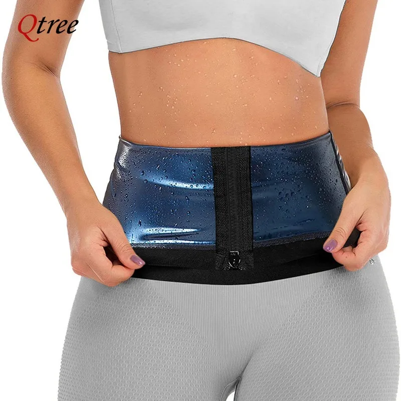 Qtree Waist Trainer for Women Body Shaper Sauna Sweat Belt Belly Trimmer Slimming Zipper Corset Fat Burner Tummy Control Strap