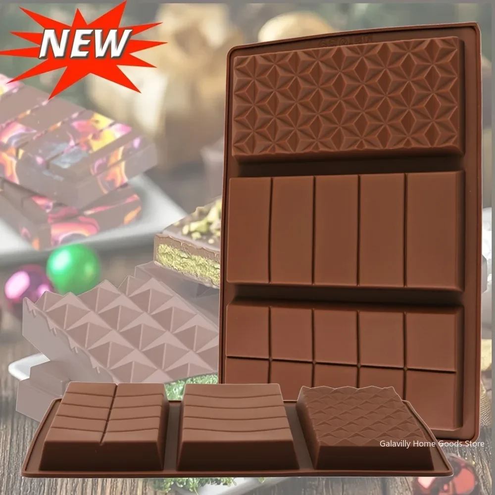 

3-in-1 Thick Silicone Chocolate Bar Mold Large Pistachio Filling Mould Food-Grade Reusable for Professional Candy Crafting