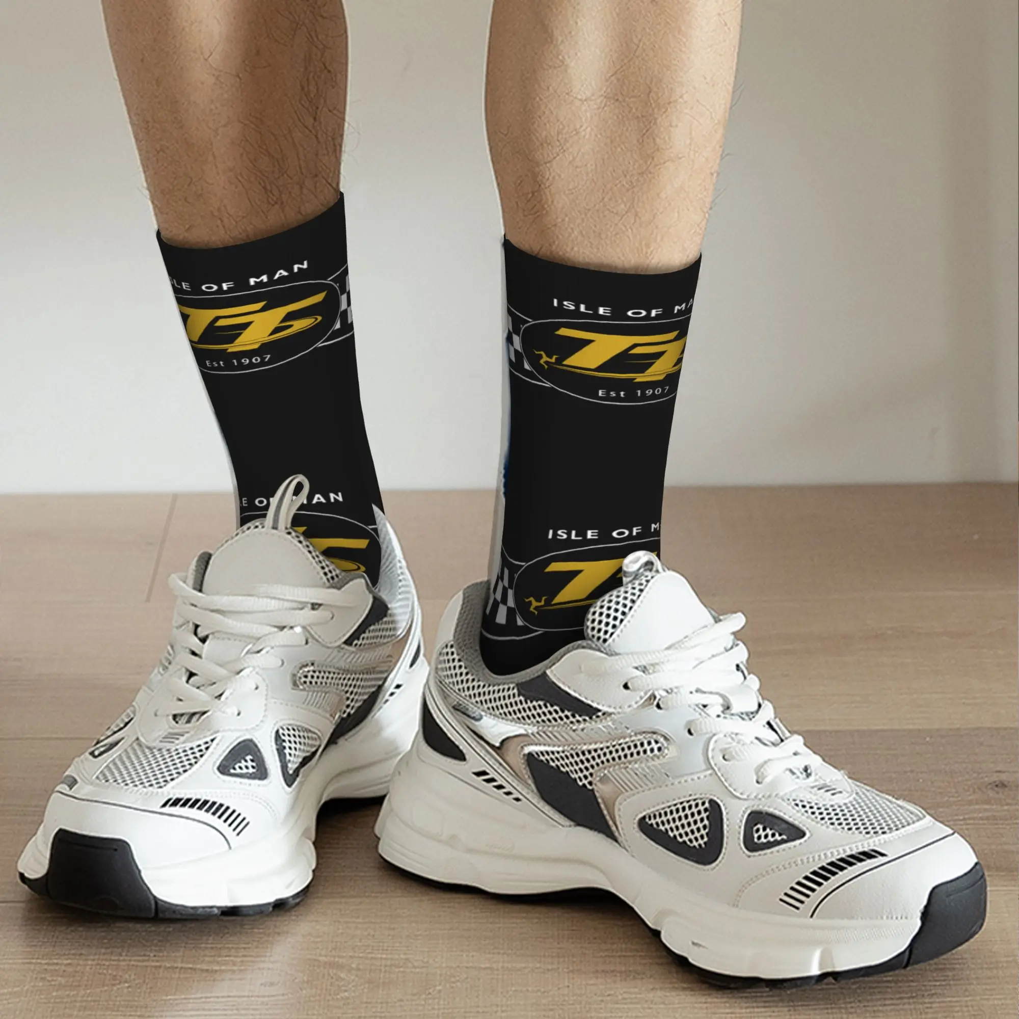 Custom Cool Isle Of Man Tt Racing Motorcycle Socks Women Men Warm 3D Print  Sports Basketball Socks