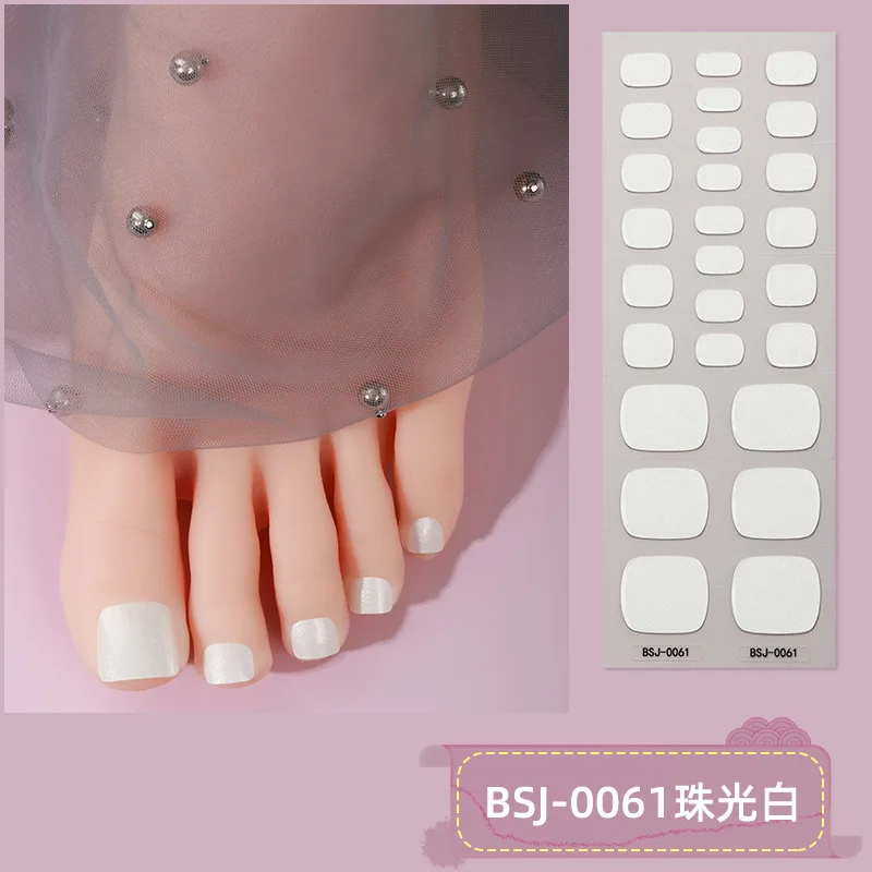 26 Tips Semi-cured Gel Nail Sticker Solid Color Toe Nail Decals Light Therapy Nail Polish Glue Manicure Sticker