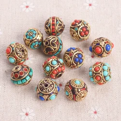 2pcs 15mm-17mm Round Handmade Nepalese Tibetan Buddhist Brass Metal Clay Loose Beads For DIY Jewelry Making