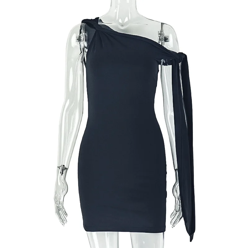 Frauen Solide Lace Up Bänder Bodycon Mini Kleid Twist Geneigte Schulter Ärmellose Dünne Hipster Nacht Clubwear Party Outfits