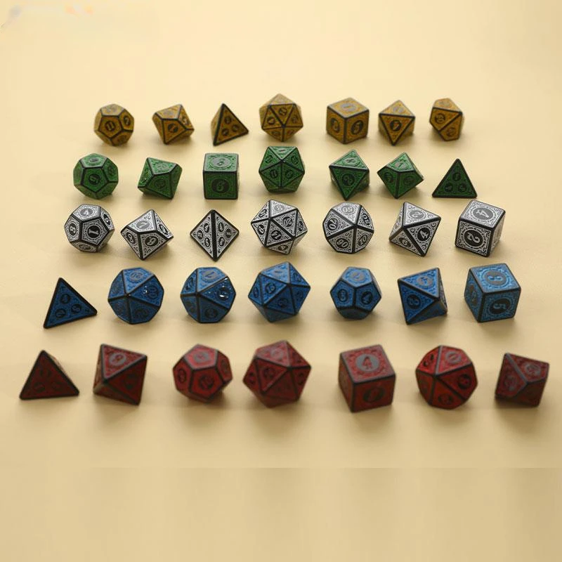 7-Piece Carved Pattern Polyhedral Dice Set - D4 D6 D8 D10 D% D12 D20 - For Tabletop Games