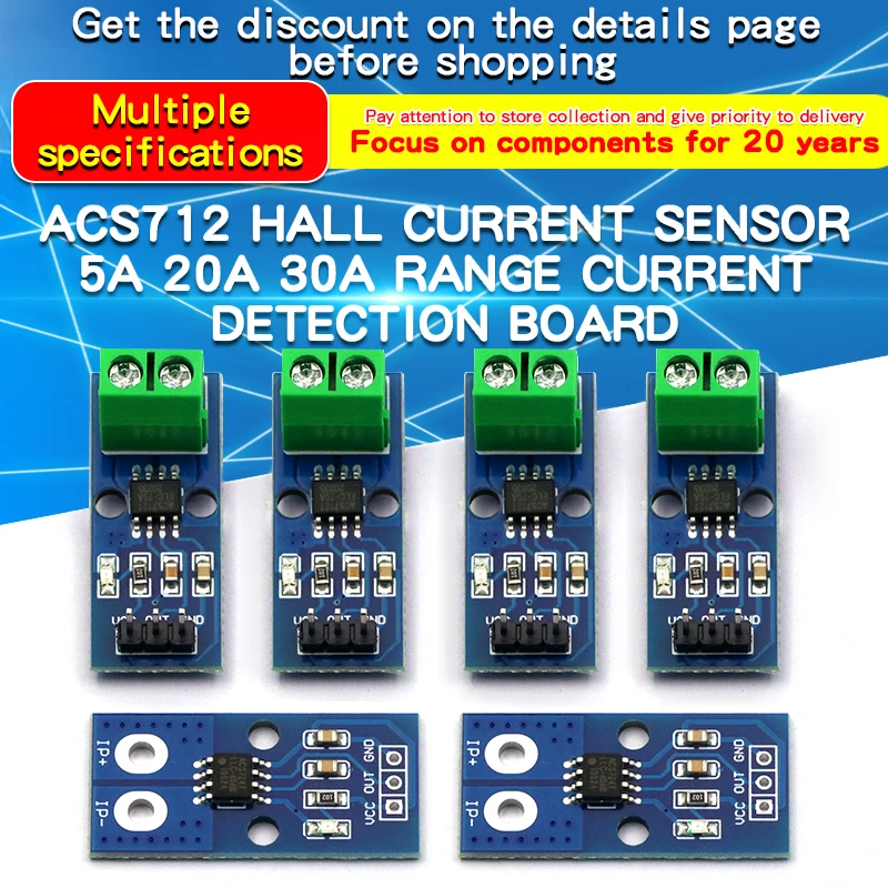 1PCS ACS712 ACS724 Module 5A 20A 30A Range Current Detection Board Hall Current Sensor