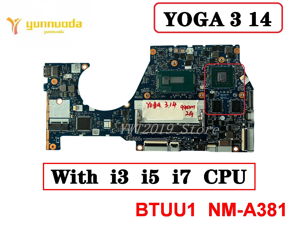 Original For Lenovo YOGA 3 14 YOGA3 14  Laptop motherboard With i3 i5 i7 5th CPU  BTUU1  NM-A381 100% tested good free shipping