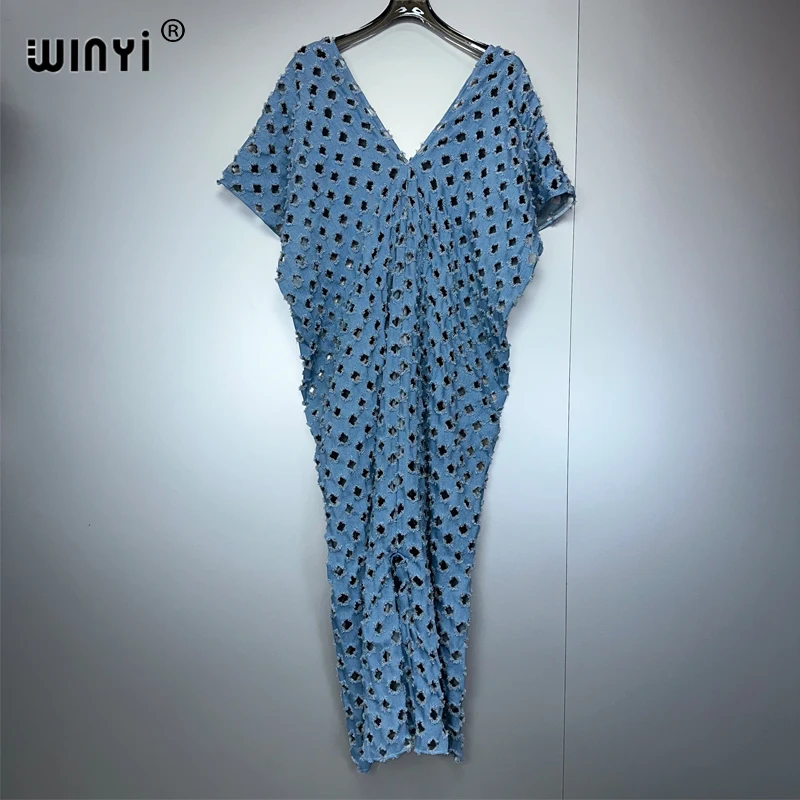 WINYI summer Original openwork loose denim jumpsuit fashion cover up