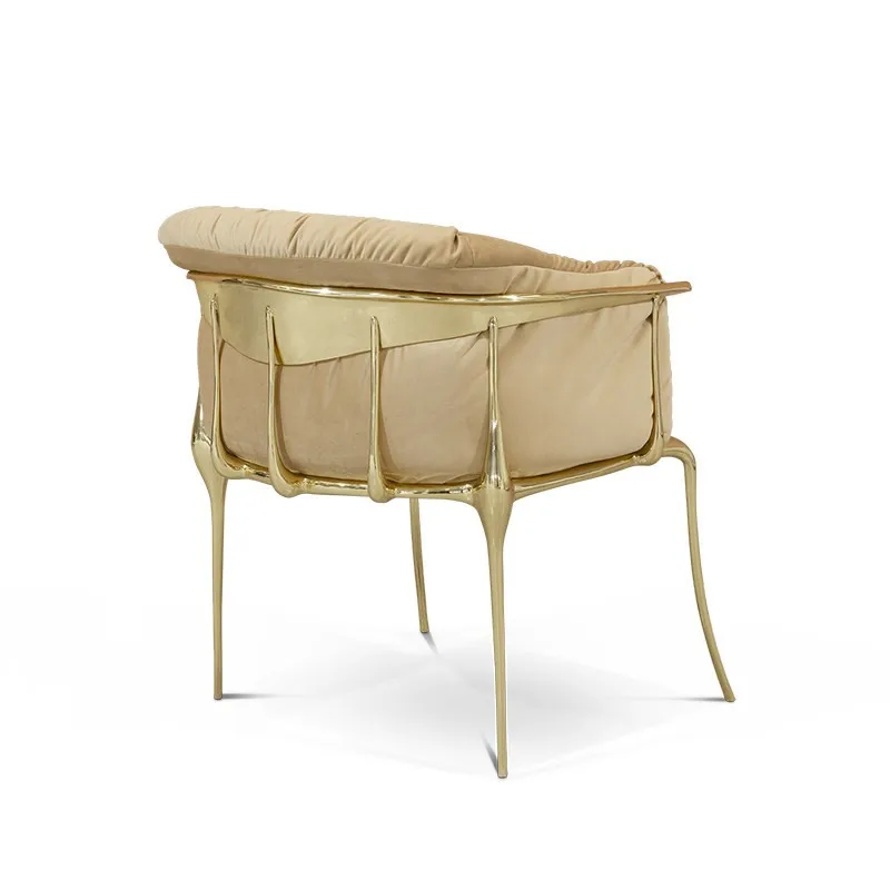 *Luxury-Luxurious Pure Copper Chair Villa Makeup Chair and Designer Armchair a Sample for Living Room Leisure Chair