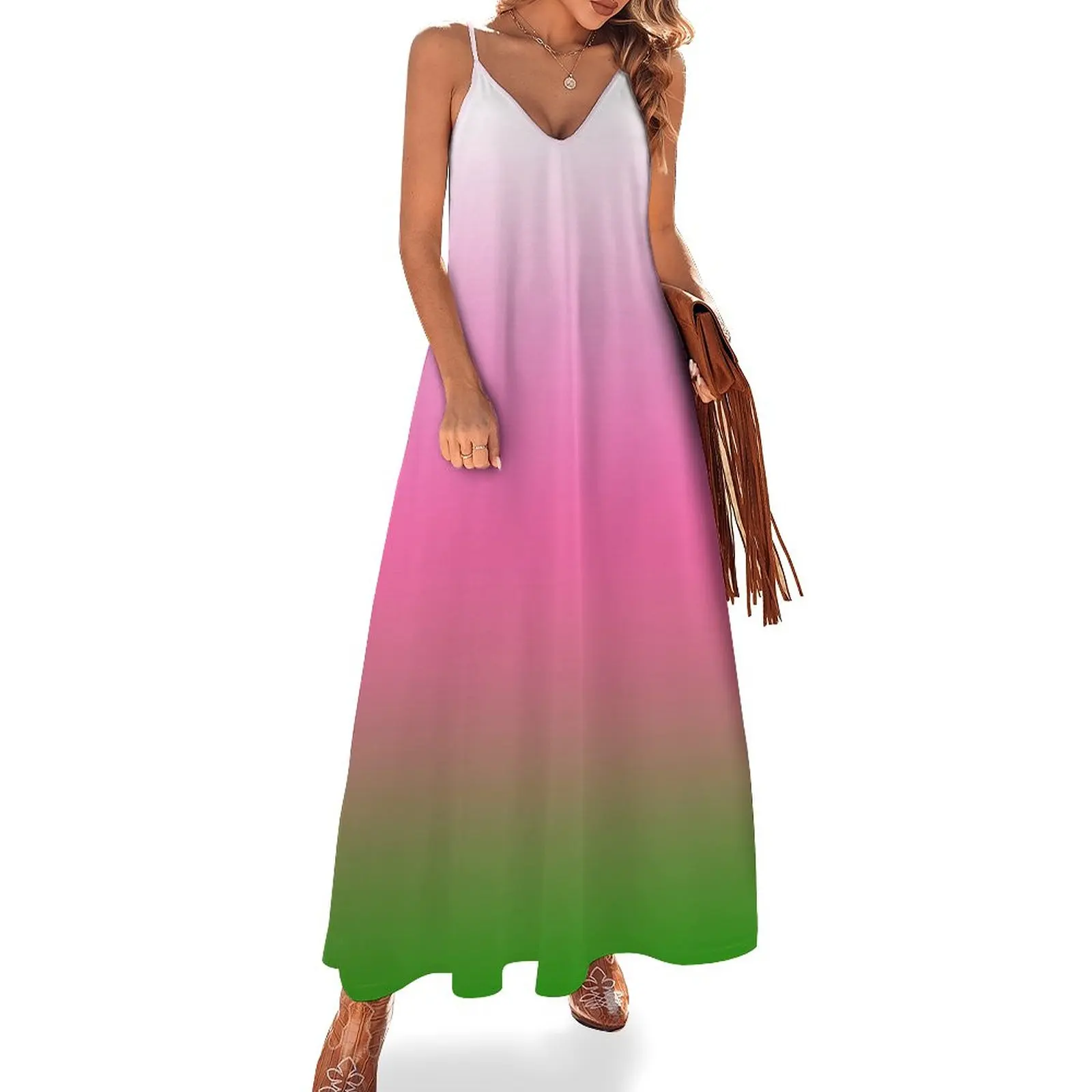 

Ombre White to Pink to Green Sleeveless Dress ladies dresses for special occasions Long dress woman