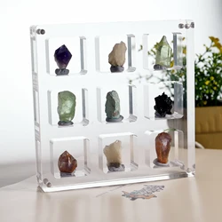 New arriver Acrylic clear 9 square crystal display box Mineral stone storage box gemstone display rack