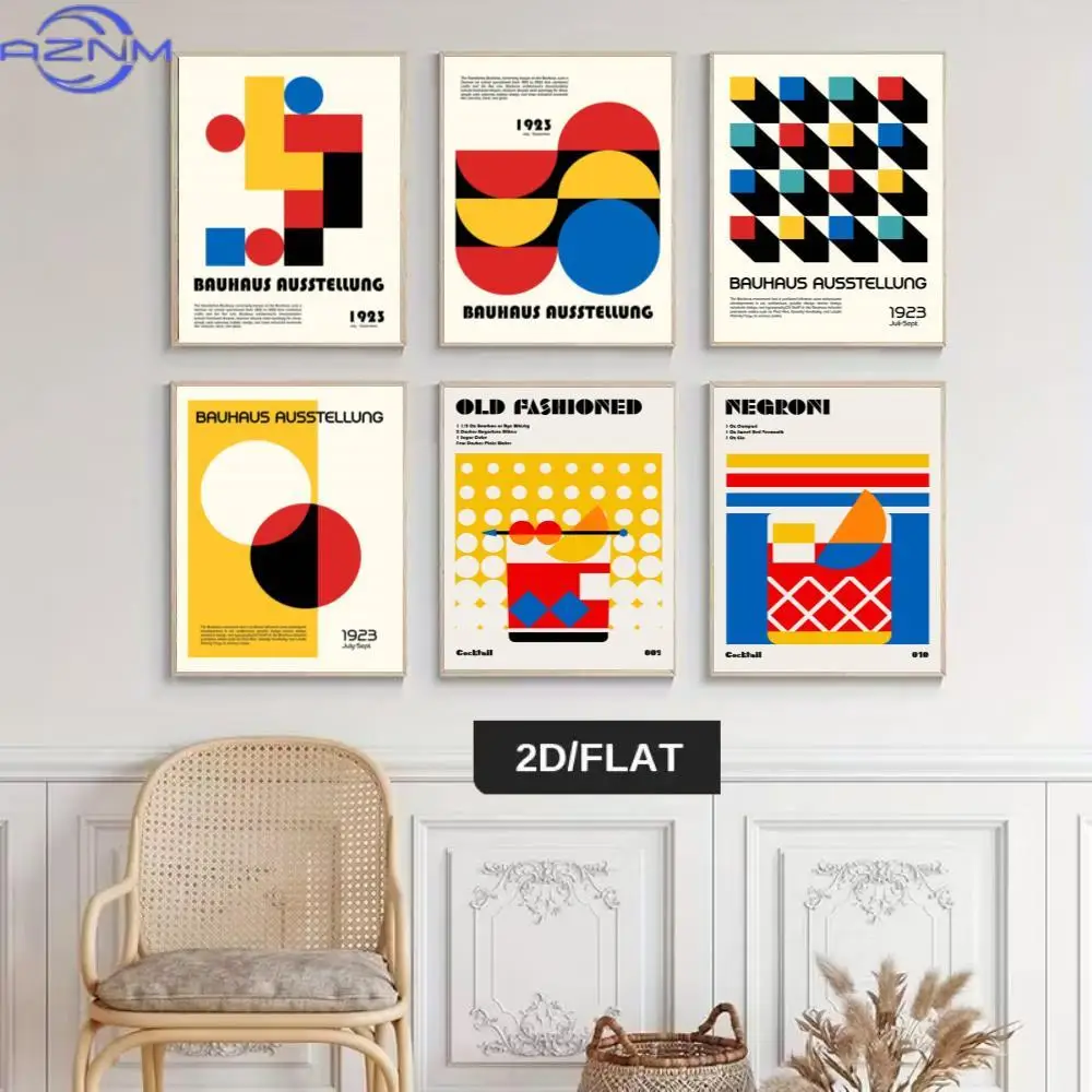 2D/FLAT 6pcs Frameless Abstract Art Canvas Set, Modern Minimalist Nordic Style Abstract Geometric Space Art Design Wall Decor, V view 5