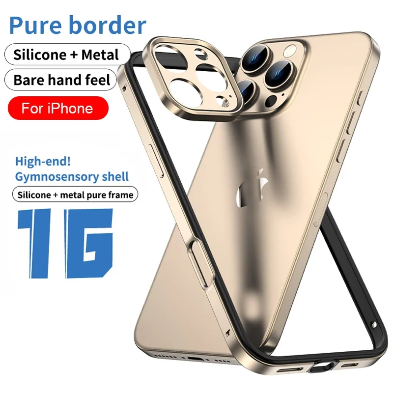 

Camera Protection + Hybrid Silicone Frame Aluminum Metal Phone Case For iPhone 16 15 Pro Max 14 13 Better Heat Bumper