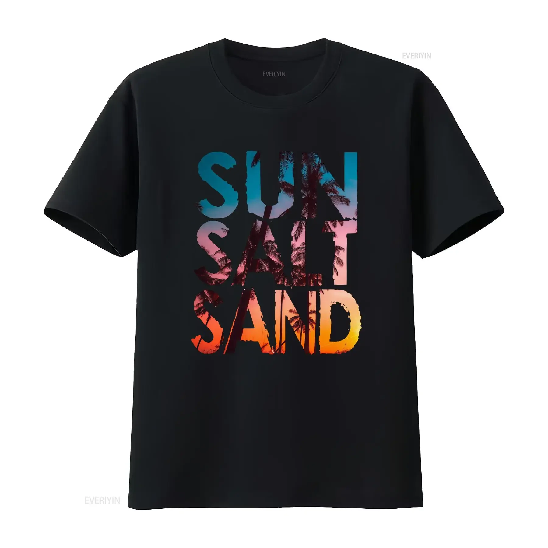 Vintage Summer Beach Sun Salt Sand Palm Tree Sunset Print Casual T Shirt vintage Washed Soft Comfortable Breathable