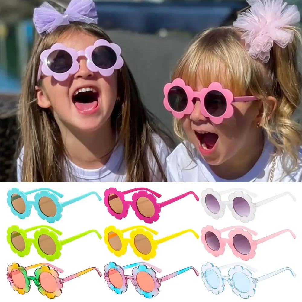 

Novel Round Frame Kids Sunflower Sunglasses Colorful Children Flower Sun Glasses Sun Protection Eyewear for Disco Festival Party