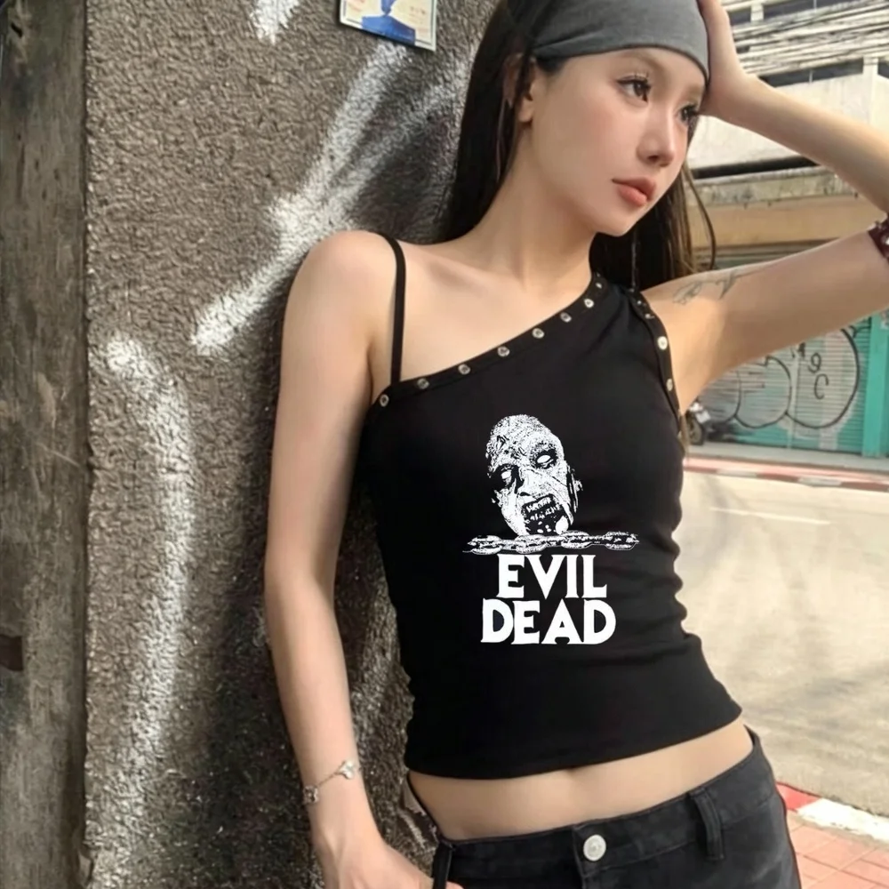 Evil Dead crop top female party streetwear grunge summer alternative  top tees 2000s summer vintage cheap gothic