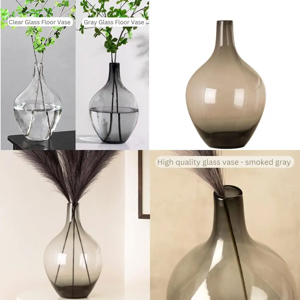 

Большая серая высокая стеклянная ваза, 15, декоративная копченая черная деджиона