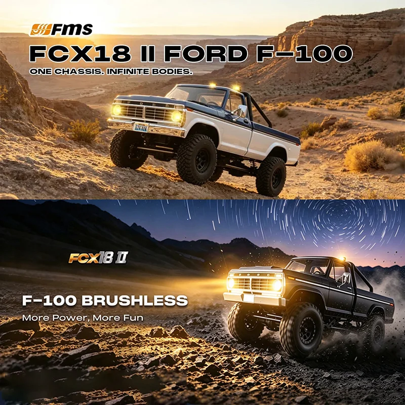 FMS 1:18 FCX18 II F-100 Small Proportion Pickup Truck 4WD Brushed Brushless RTR Two-Speed Transmission RC Off-Road Vehicle Toy