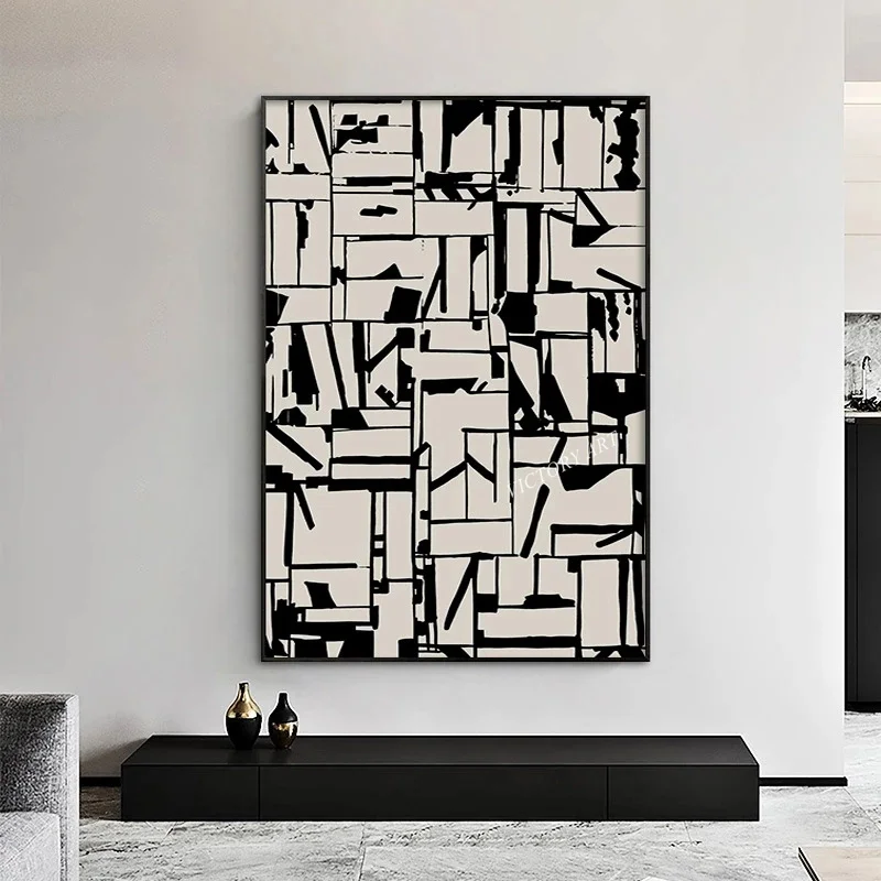 Modern Industrial Style Black and White Wall Painting Beige Geometric Art Print Home Decor for Living Room Interior Posters