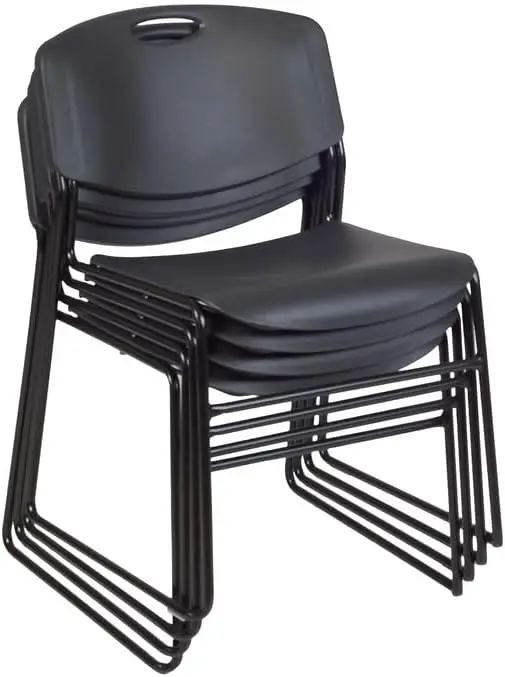 Cain 36"" Square Breakroom Table- Grey & 4 Zeng Stack Chairs- Black