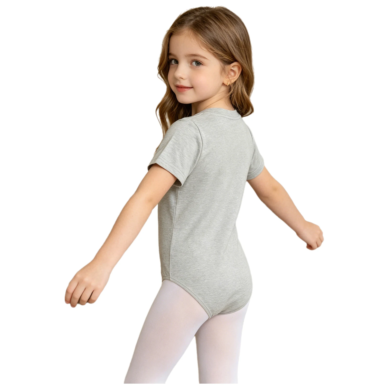 Kids Girls Rainbow Pattern Short Sleeve Dance Bodysuit Zipper Tube Access Leotard Comfortable Set for Ballet Gymnastics Training
