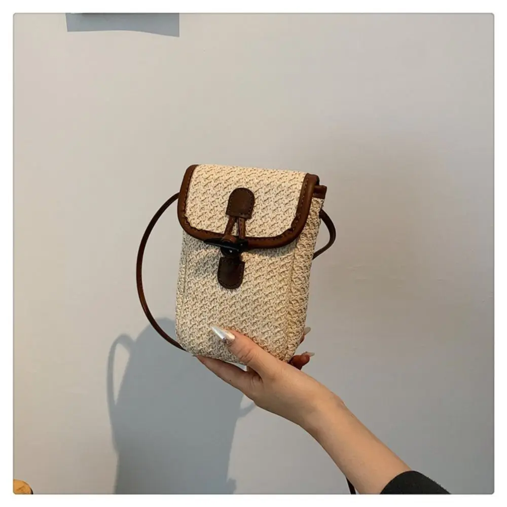 Casual Straw ไหล่กระเป๋าแฟชั่นโทรศัพท์มือถือกระเป๋า Crossbody กระเป๋ากระเป๋าสตางค์ผู้หญิงกระเป๋า