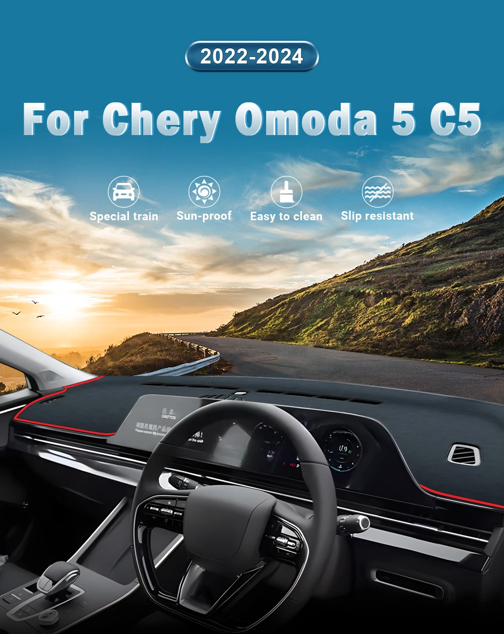 Auto-Armaturenbrett-Abdeckung, vermeiden Sie Lichtpolster, Sonnenschutz, Anti-UV-Teppiche, rutschfeste Matte für Chery Omoda 5 C5 FX 2022 2023 2024 2025 – Detail 1