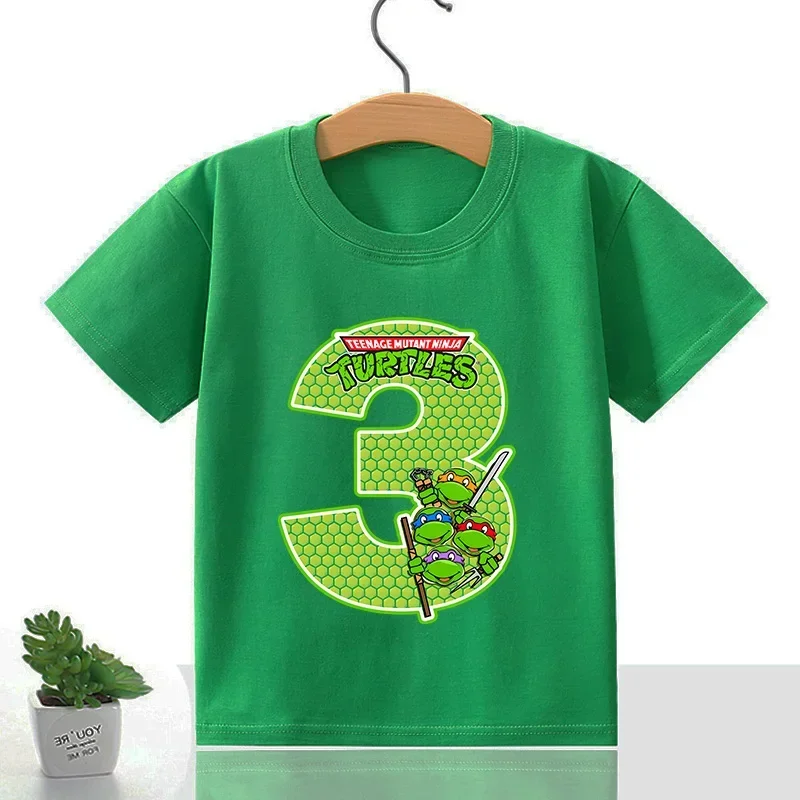 Teenage Mutant Ninja Turtles T-Shirt Green Birthday Number Clothes Summer Kawaii Anime Casual Tees Funny Gifts - view 3