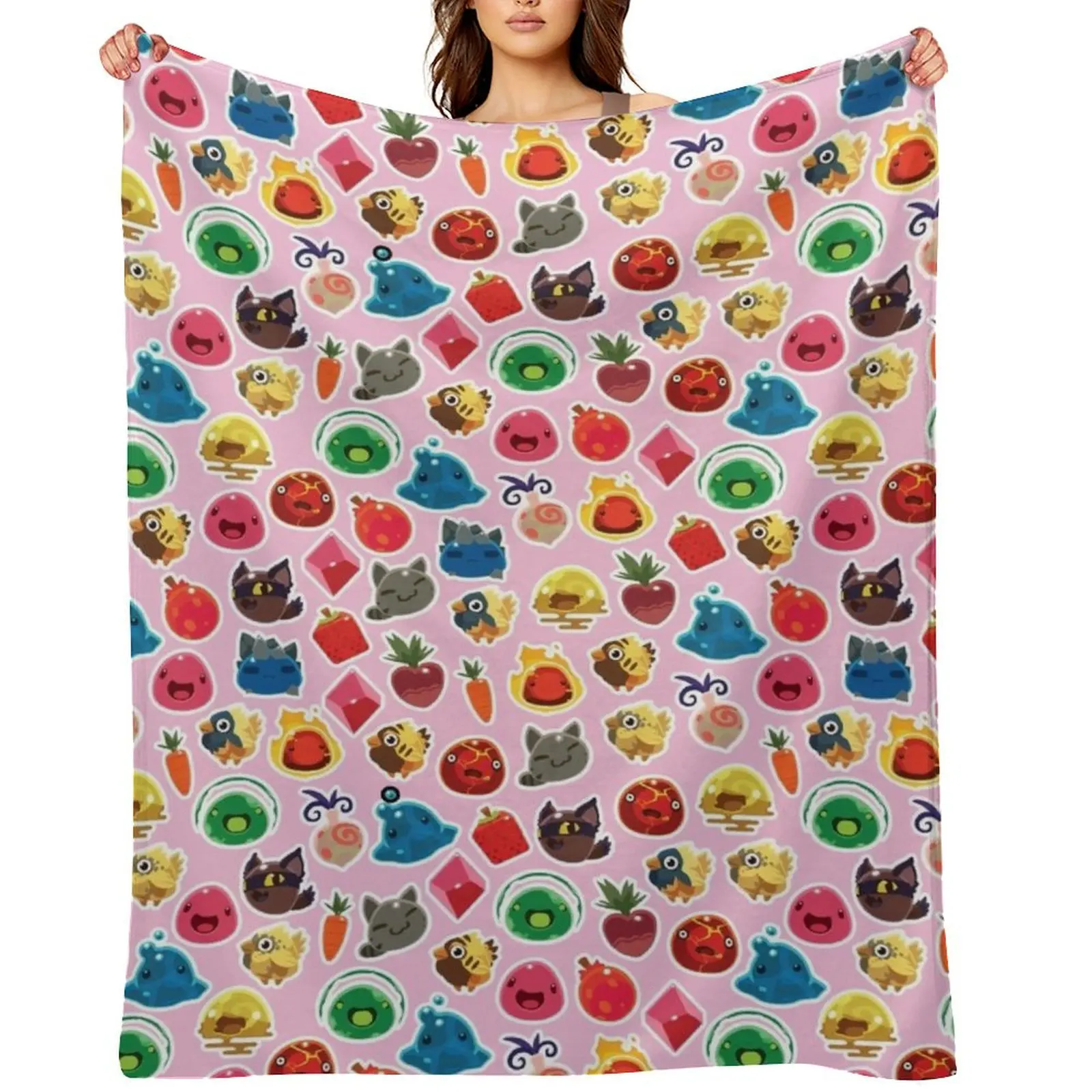 

Cute Pink Slime Rancher Pattern Throw Blanket Stuffeds Beautifuls Decorative Throw Sofas Blankets