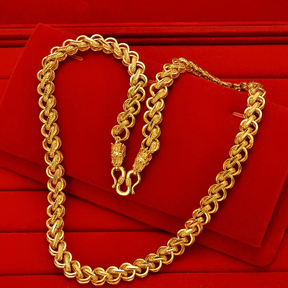 High-quality AU999 gold necklace for men, domineering keel chain, 24K pure gold, rich and thick chain, real gold boss chain